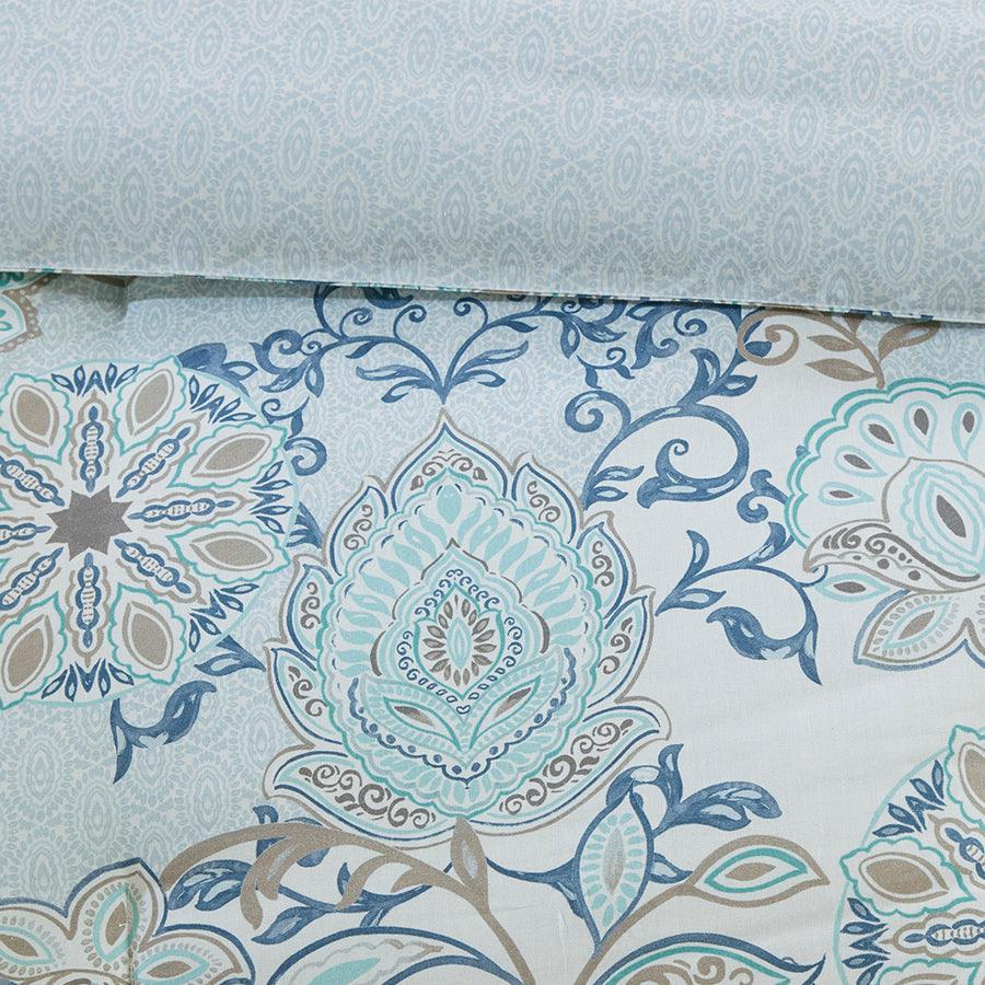 Olliix.com Comforters & Blankets - Isla 20 " D 8 Piece Cotton Printed Reversible Comforter Set Blue King