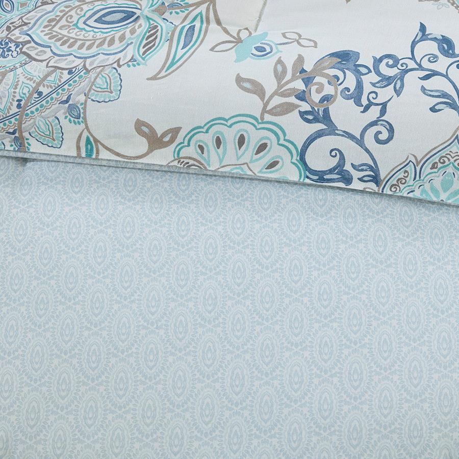 Olliix.com Comforters & Blankets - Isla 8 Piece Cotton Printed Reversible Comforter Set Blue Cal King