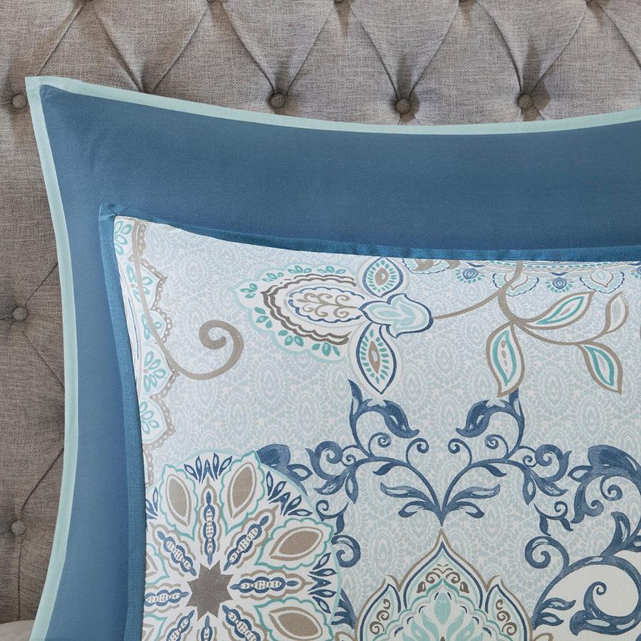 Olliix.com Comforters & Blankets - Isla 8 Piece Cotton Printed Reversible Comforter Set Blue Cal King