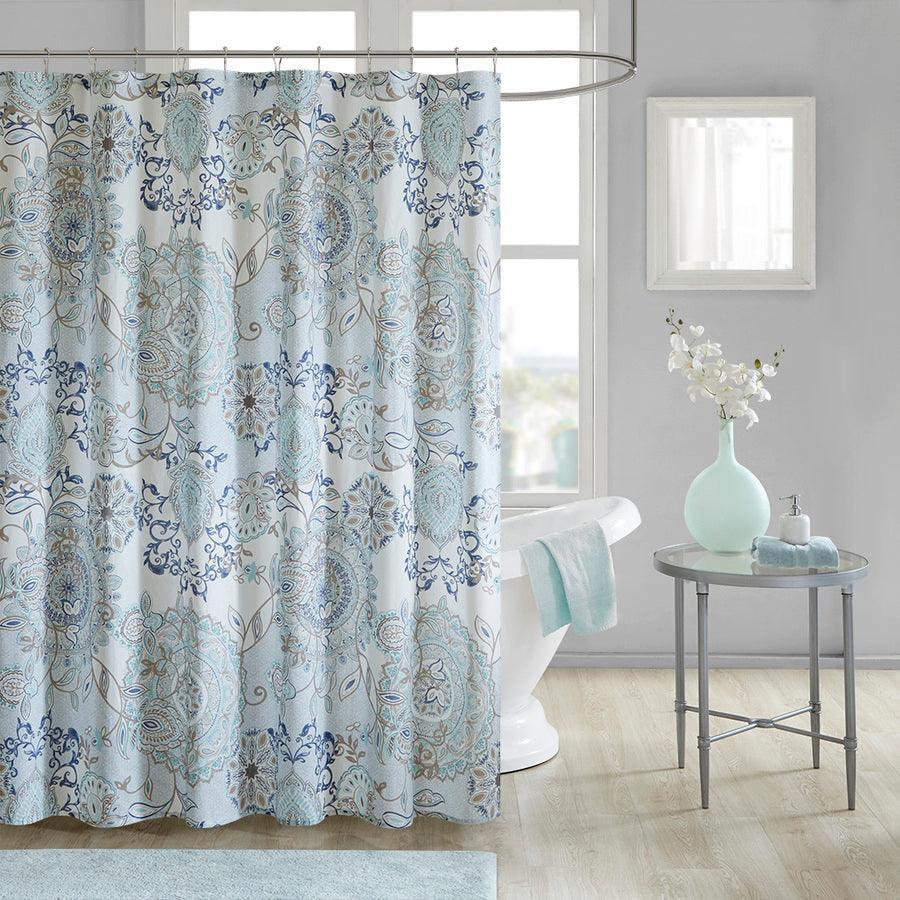 Olliix.com Shower Curtains - Isla Cotton Printed Shower Curtain Blue