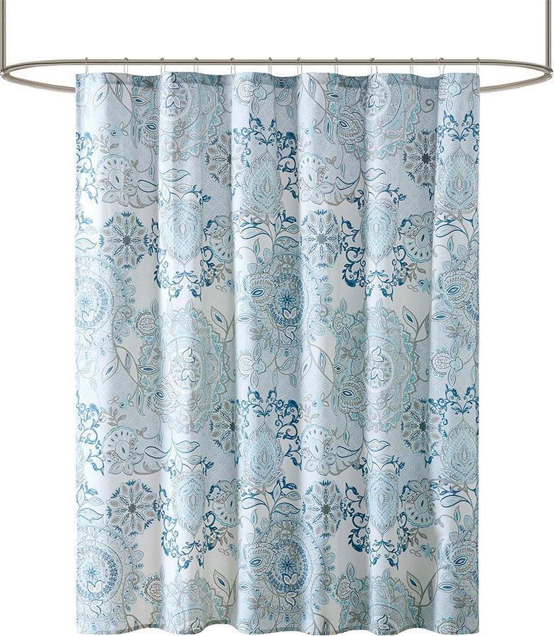 Olliix.com Shower Curtains - Isla Cotton Printed Shower Curtain Blue