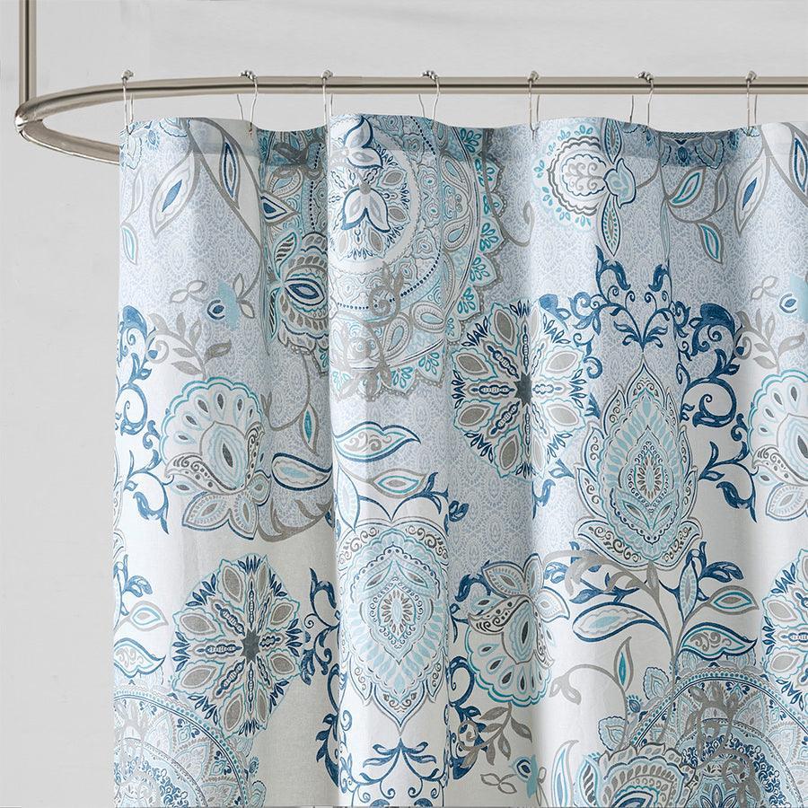 Olliix.com Shower Curtains - Isla Cotton Printed Shower Curtain Blue