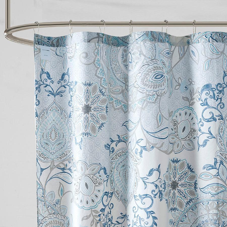 Olliix.com Shower Curtains - Isla Cotton Printed Shower Curtain Blue
