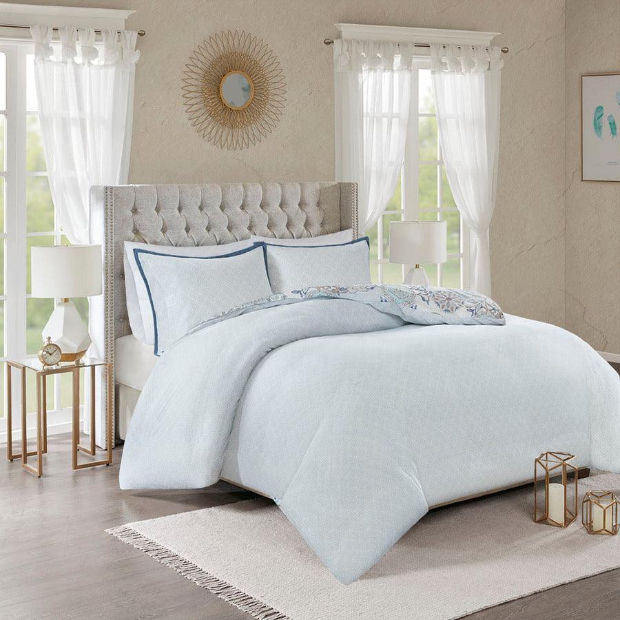 Olliix.com Duvet & Duvet Sets - Isla Global Inspired 3 Piece Cotton Printed Reversible Duvet Cover Set Full/Queen Blue