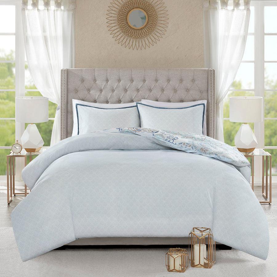Olliix.com Duvet & Duvet Sets - Isla Global Inspired 3 Piece Cotton Printed Reversible Duvet Cover Set Full/Queen Blue