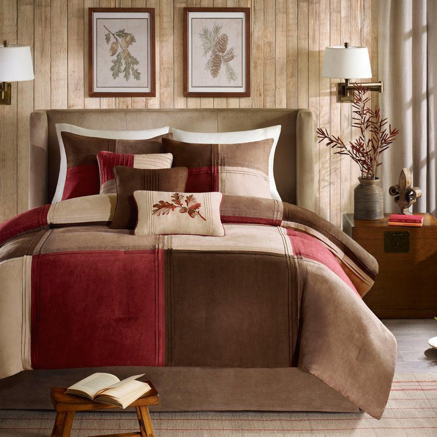 Olliix.com Comforters & Blankets - Jackson Transitional Blocks 7 Piece Comforter Set Red Queen