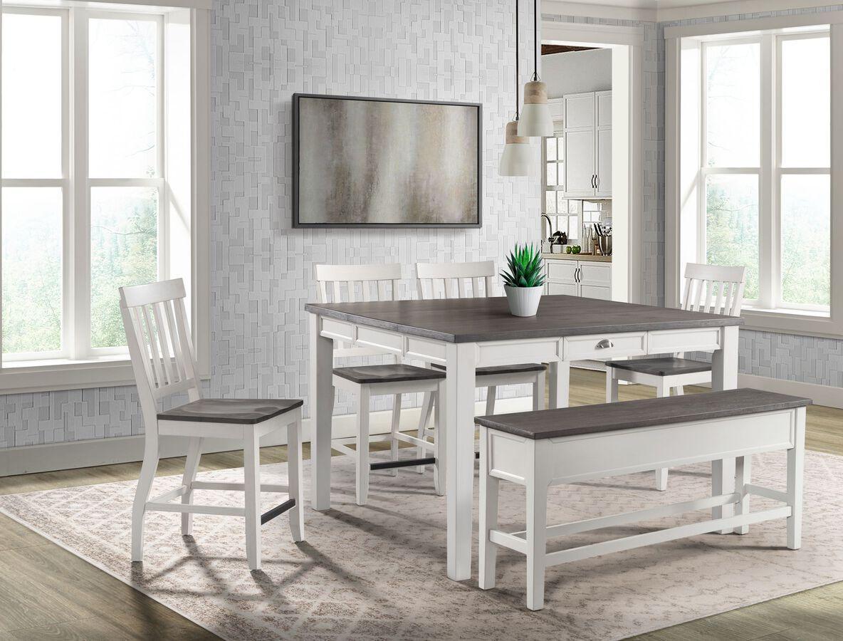Elements Dining Sets - Jamison 6PC Counter Height Dining Set-Table, Four Chairs & Storage Bench Gray & White