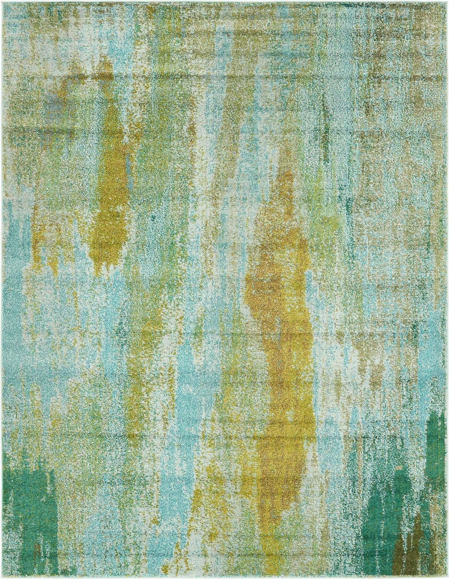 Unique Loom Indoor Rugs - Jardin Abstract Rectangular 8x10 Rug Turquoise & Gray