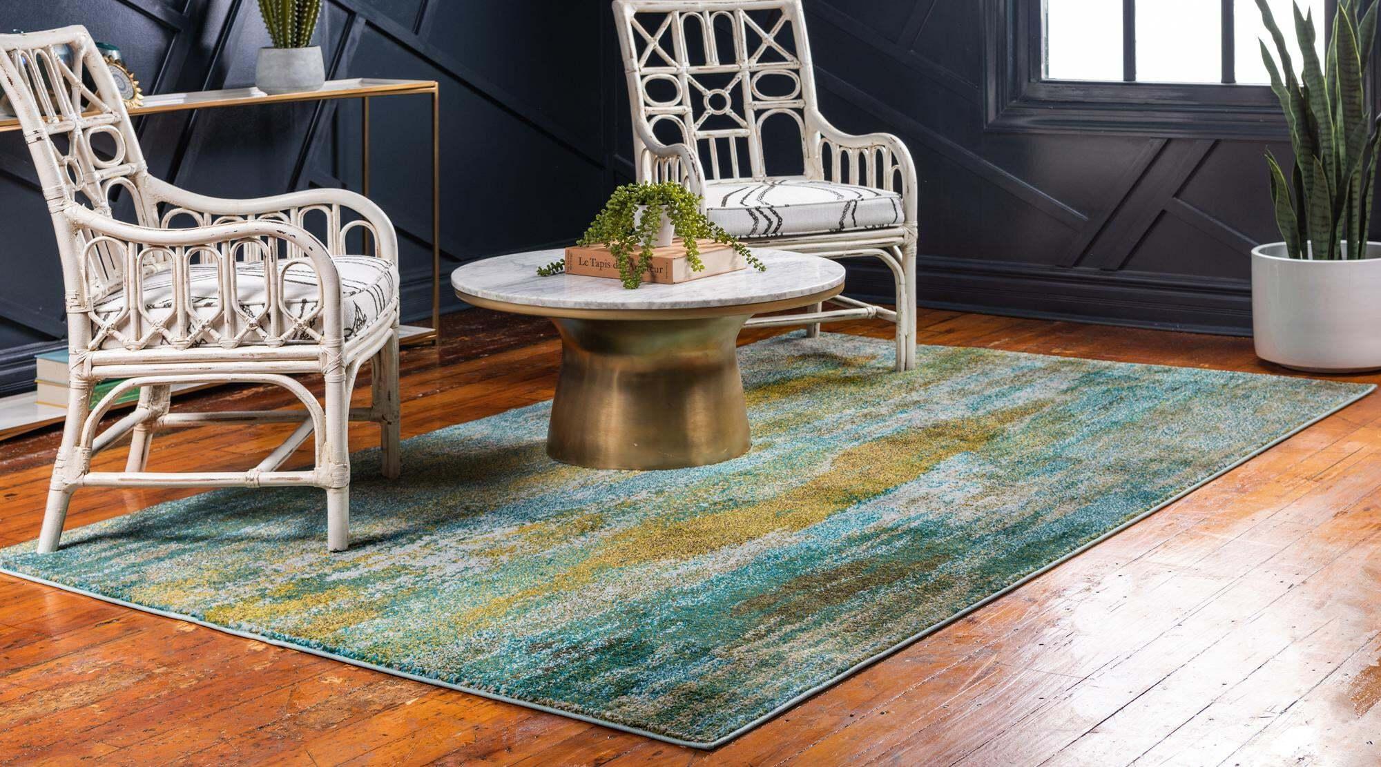 Unique Loom Indoor Rugs - Jardin Abstract Rectangular 8x10 Rug Turquoise & Gray