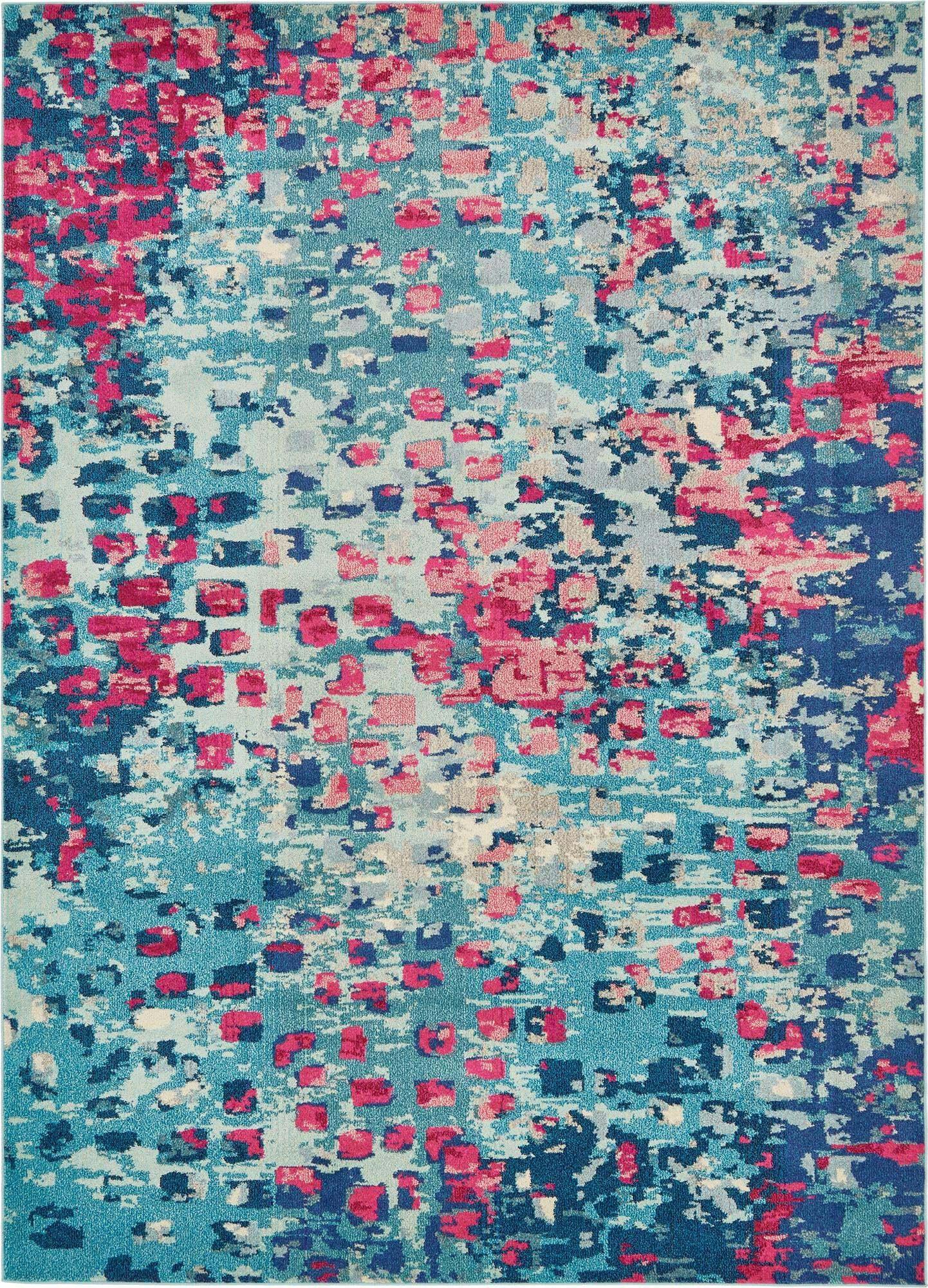 Unique Loom Indoor Rugs - Jardin Abstract Rectangular 8x11 Rug Blue & Pink