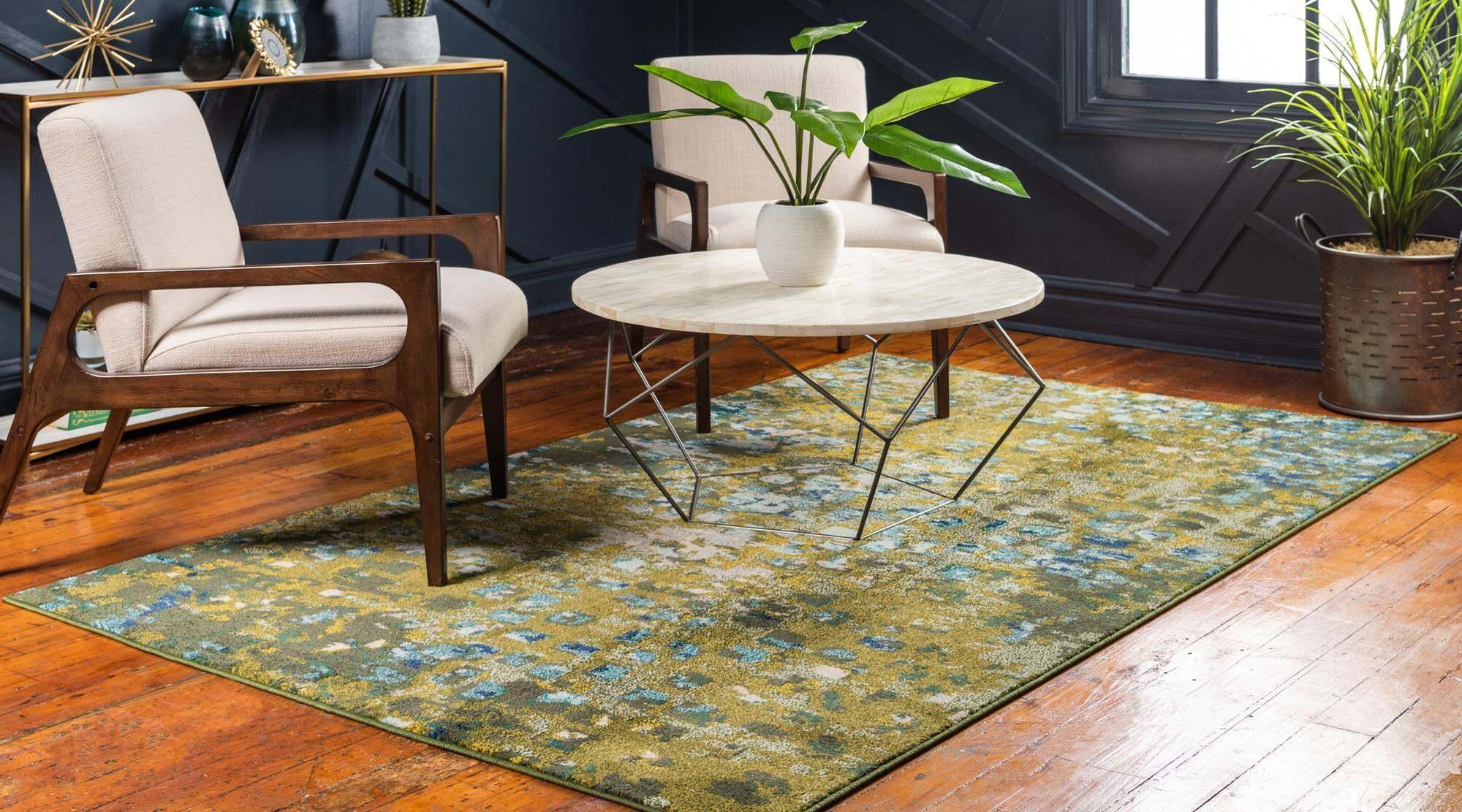 Unique Loom Indoor Rugs - Jardin Abstract Rectangular 8x11 Rug Green & Olive
