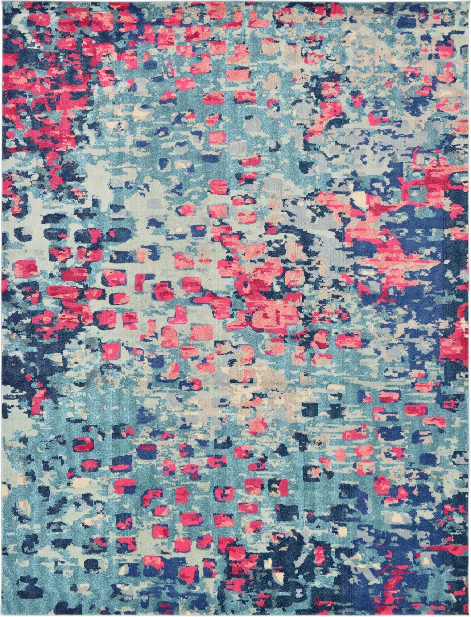 Unique Loom Indoor Rugs - Jardin Abstract Rectangular 9x12 Rug Blue & Pink