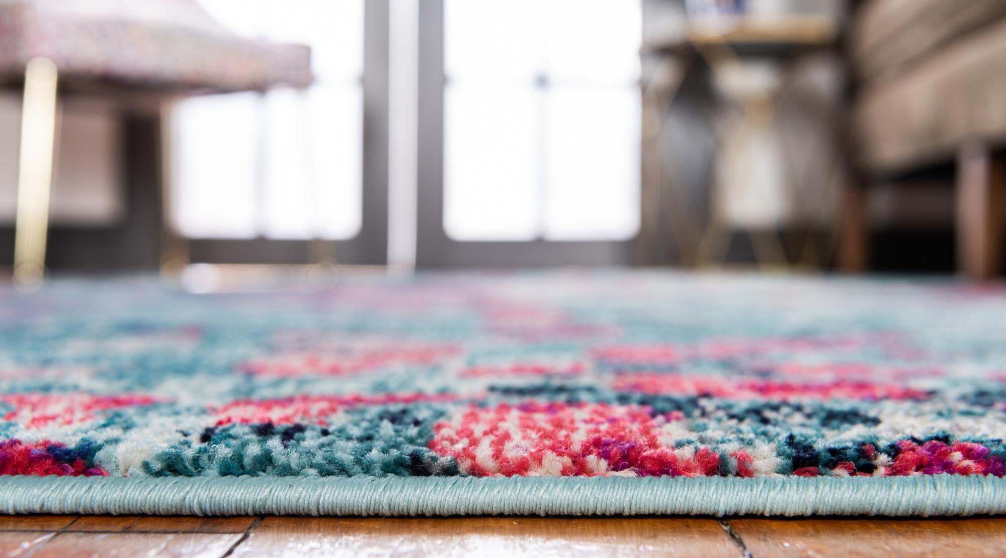 Unique Loom Indoor Rugs - Jardin Abstract Rectangular 9x12 Rug Blue & Pink