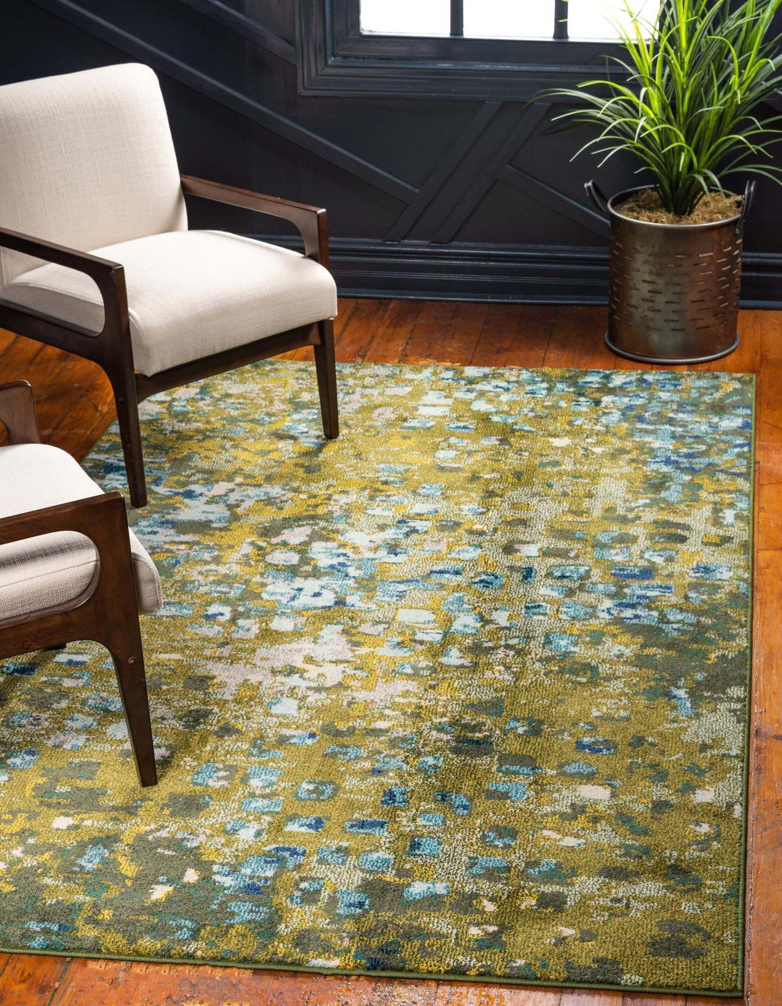 Unique Loom Indoor Rugs - Jardin Abstract Rectangular 9x12 Rug Green & Olive