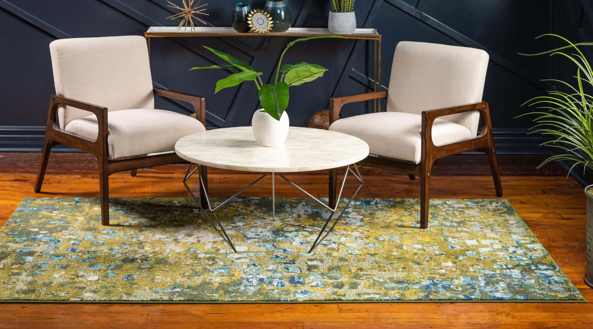 Unique Loom Indoor Rugs - Jardin Abstract Rectangular 9x12 Rug Green & Olive