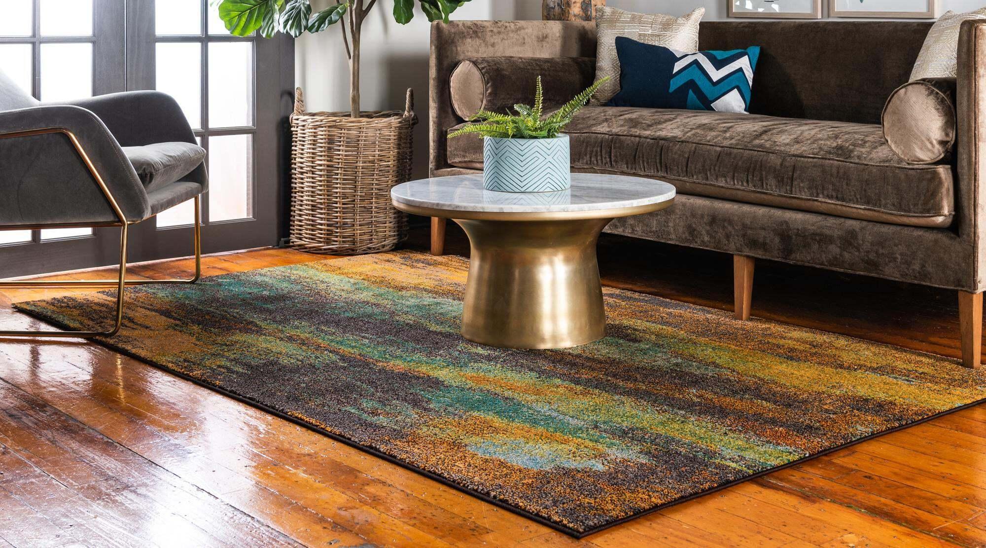 Unique Loom Indoor Rugs - Jardin Abstract Rectangular 9x12 Rug Multi & Orange