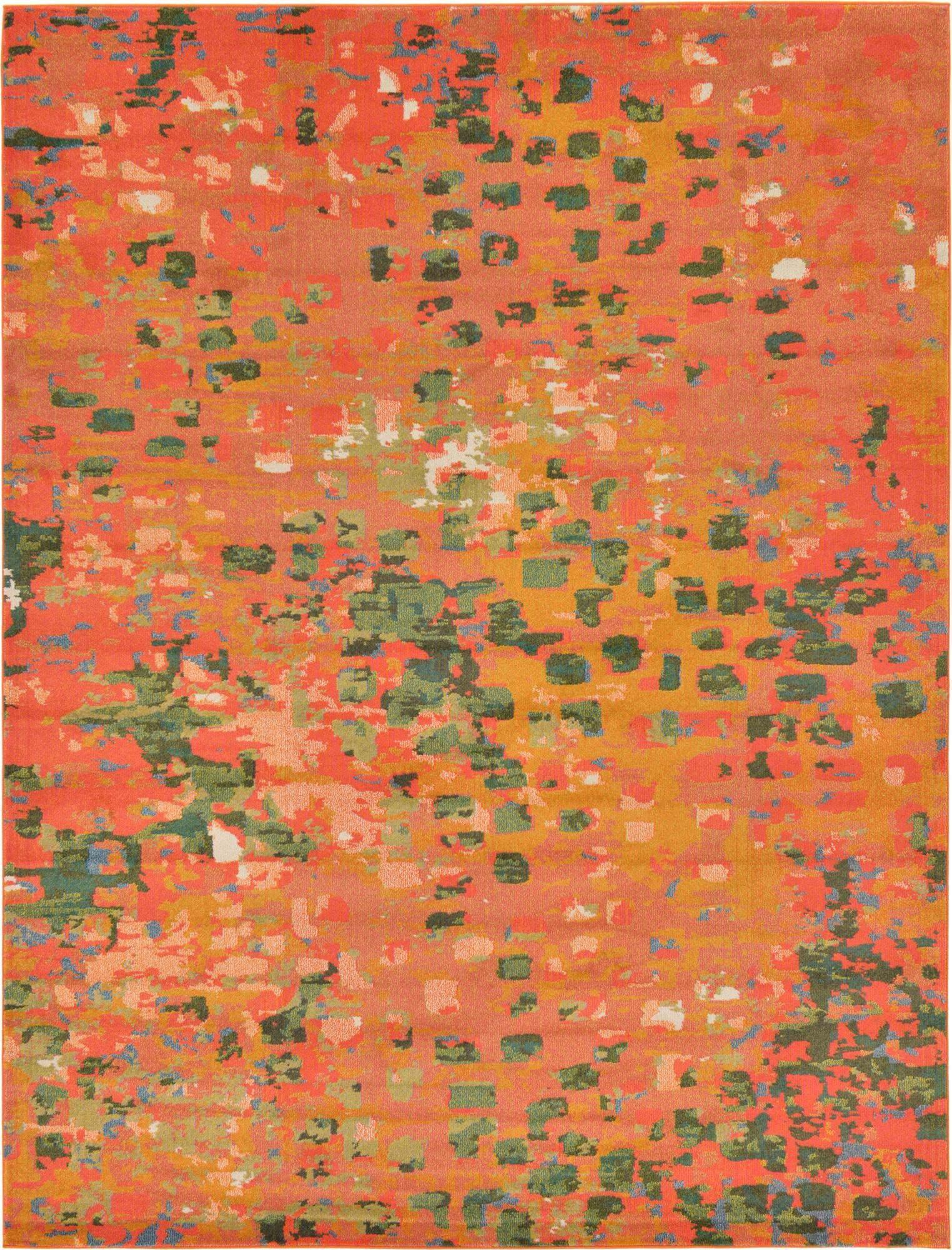 Unique Loom Indoor Rugs - Jardin Abstract Rectangular 9x12 Rug Orange & Olive