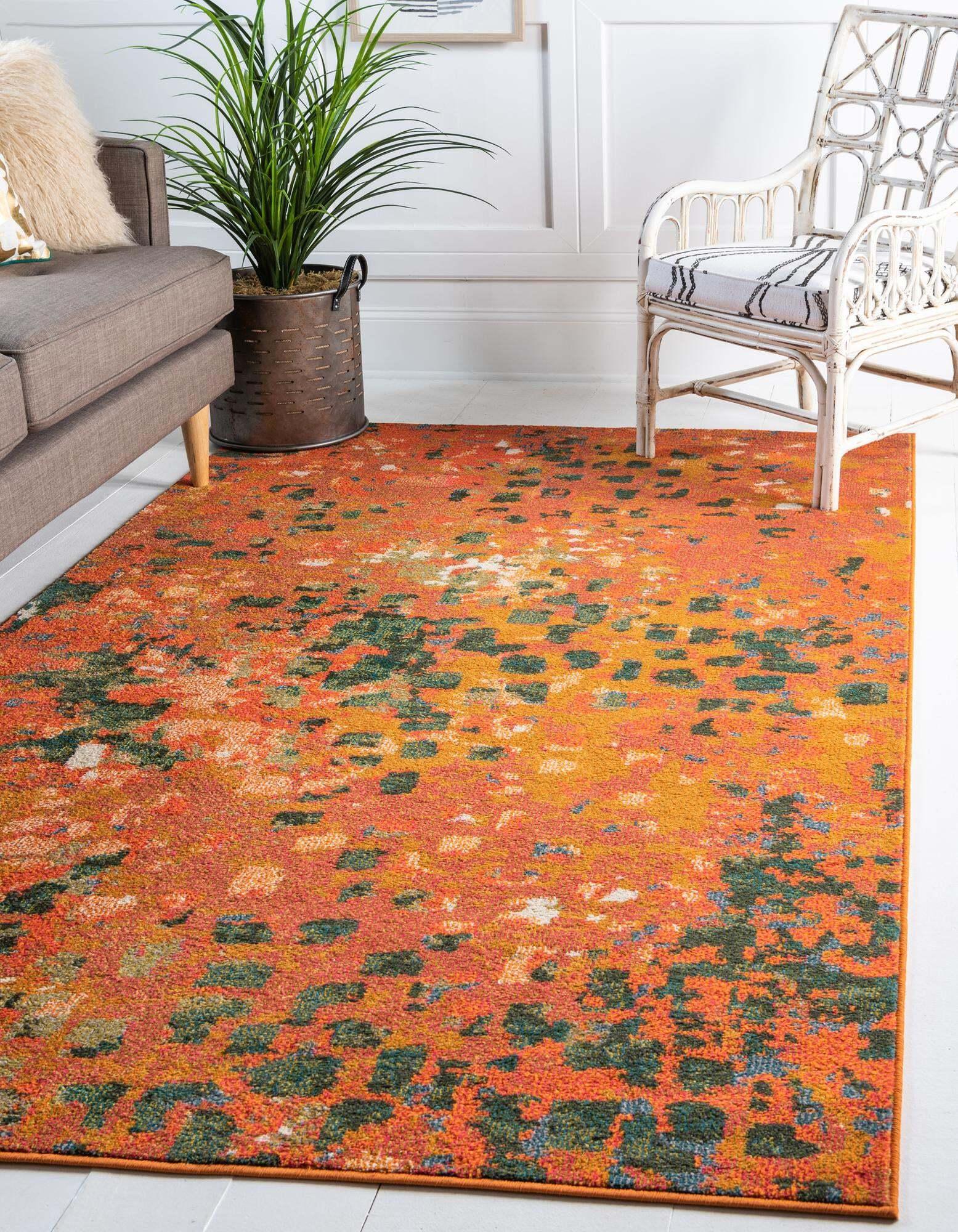 Unique Loom Indoor Rugs - Jardin Abstract Rectangular 9x12 Rug Orange & Olive