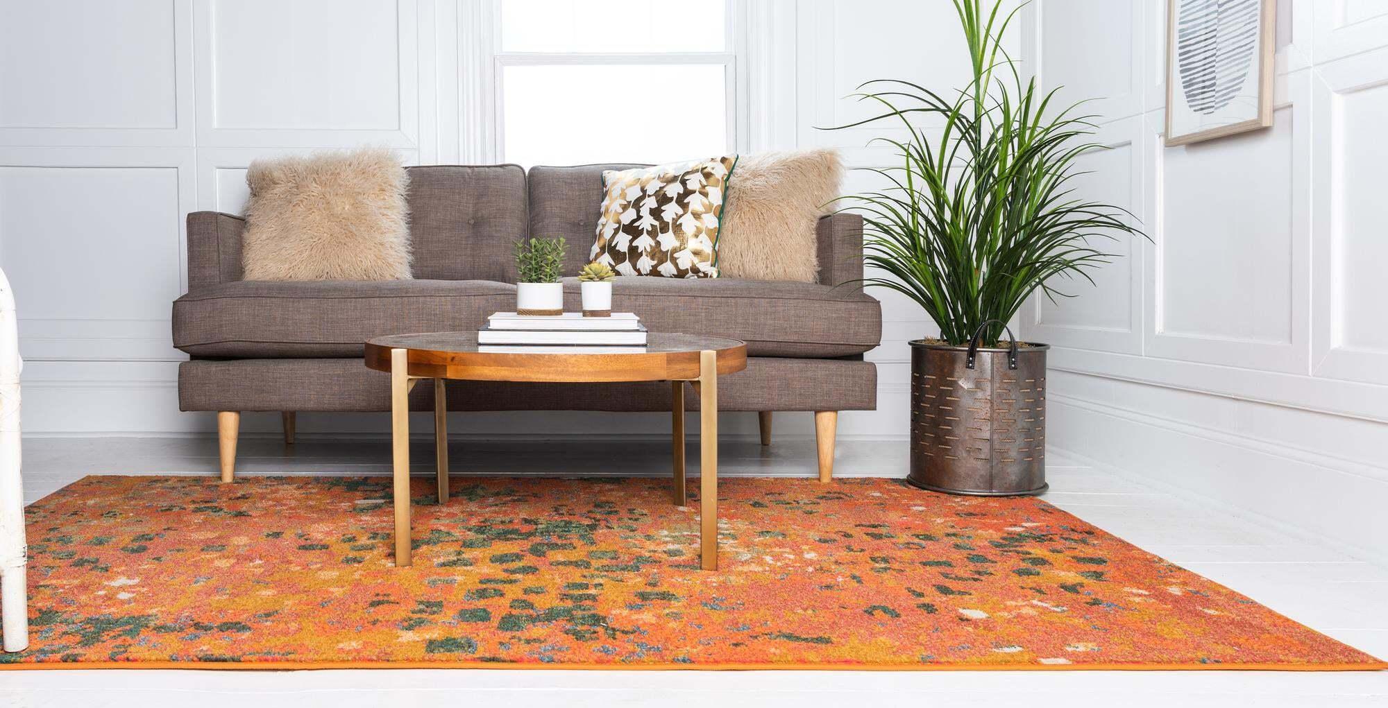 Unique Loom Indoor Rugs - Jardin Abstract Rectangular 9x12 Rug Orange & Olive
