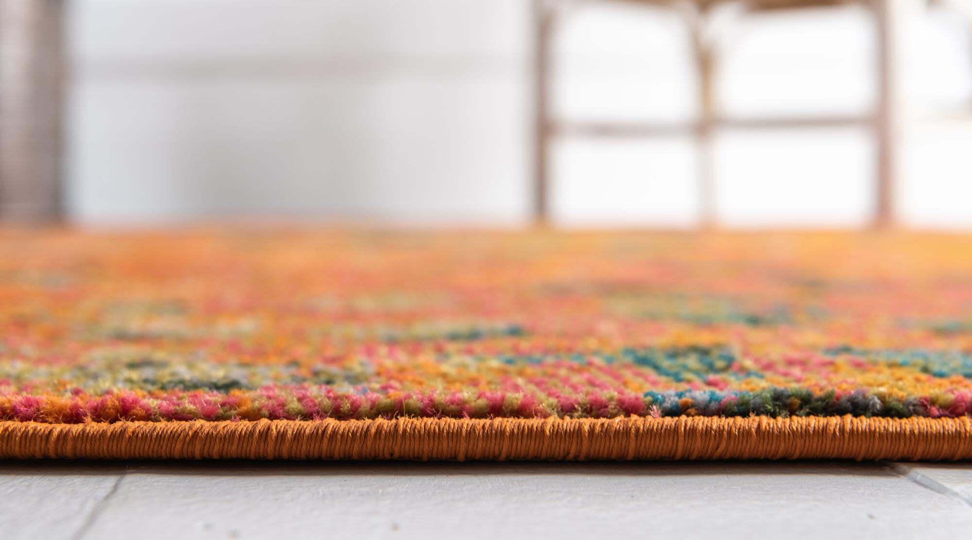 Unique Loom Indoor Rugs - Jardin Abstract Rectangular 9x12 Rug Orange & Olive