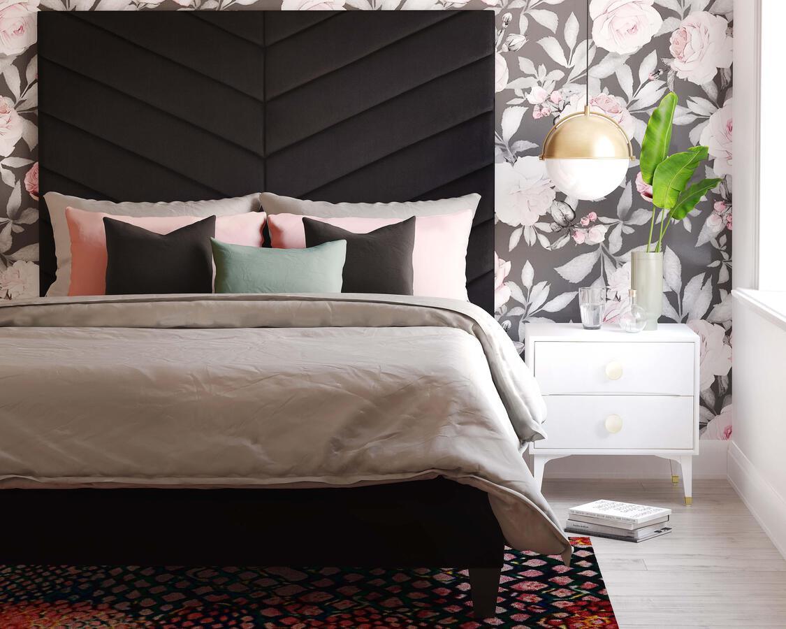 Tov Furniture Beds - Javan Black Velvet Bed in Queen