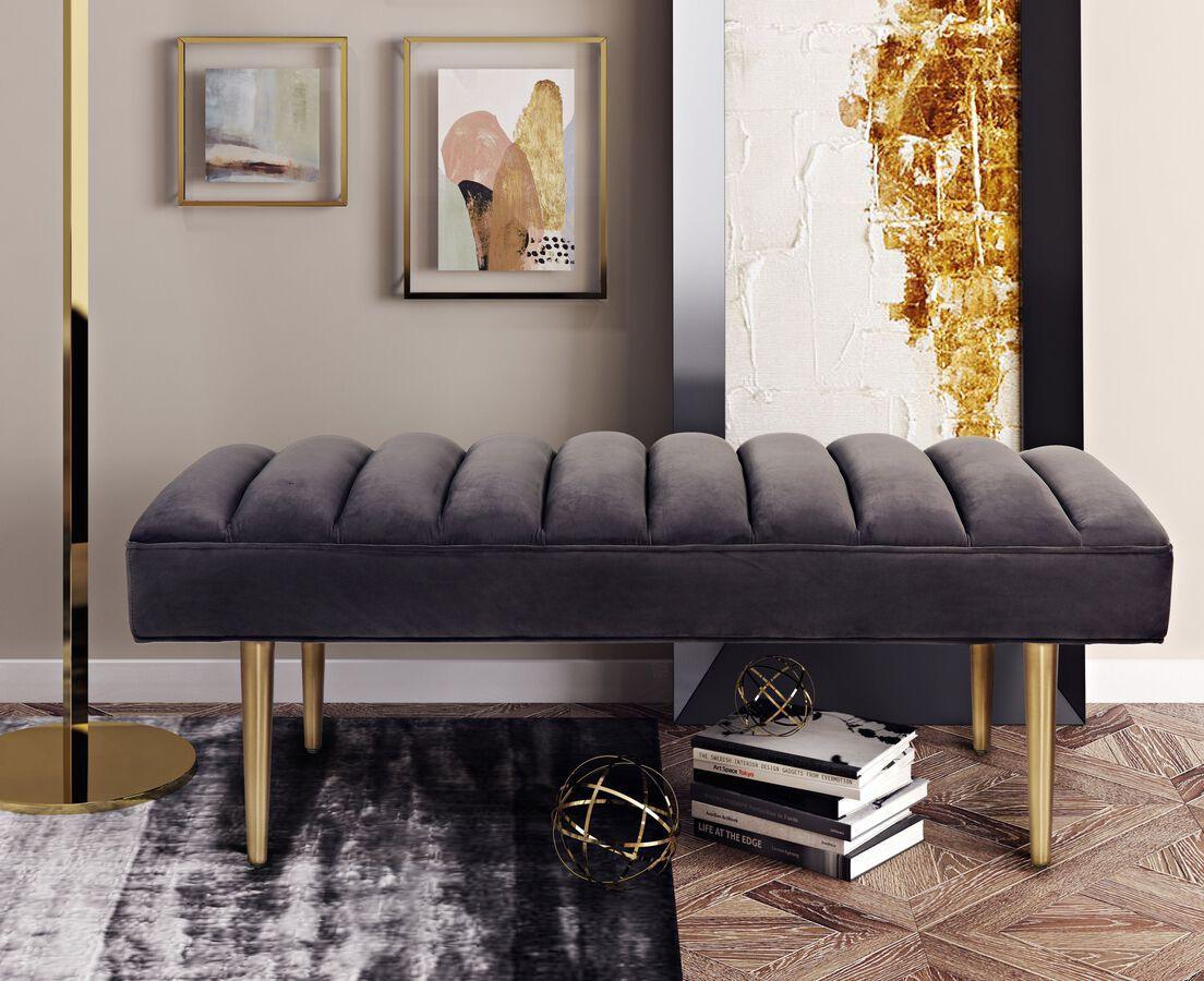 Tov Furniture Benches - Jax Grey Velvet Bench Gray