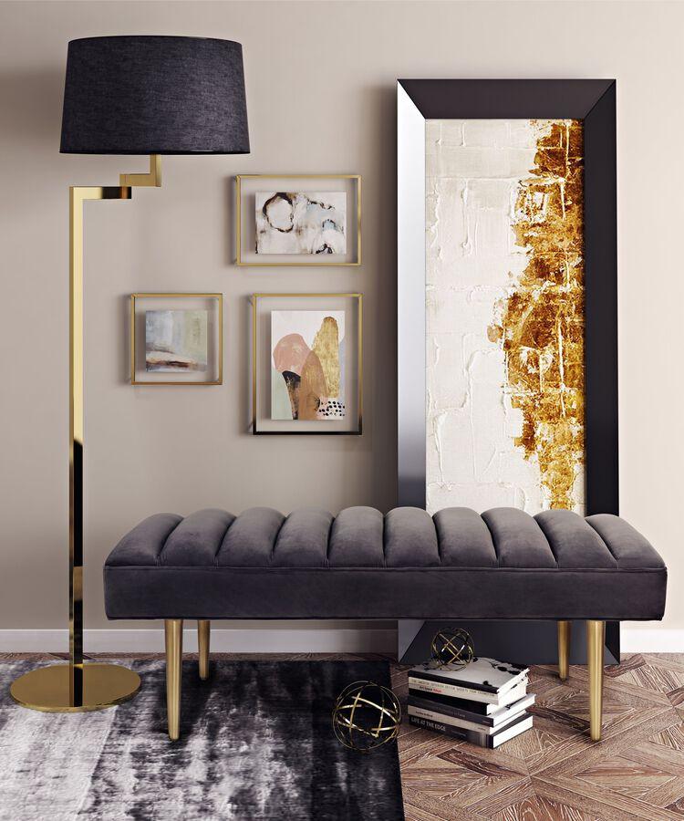 Tov Furniture Benches - Jax Grey Velvet Bench Gray
