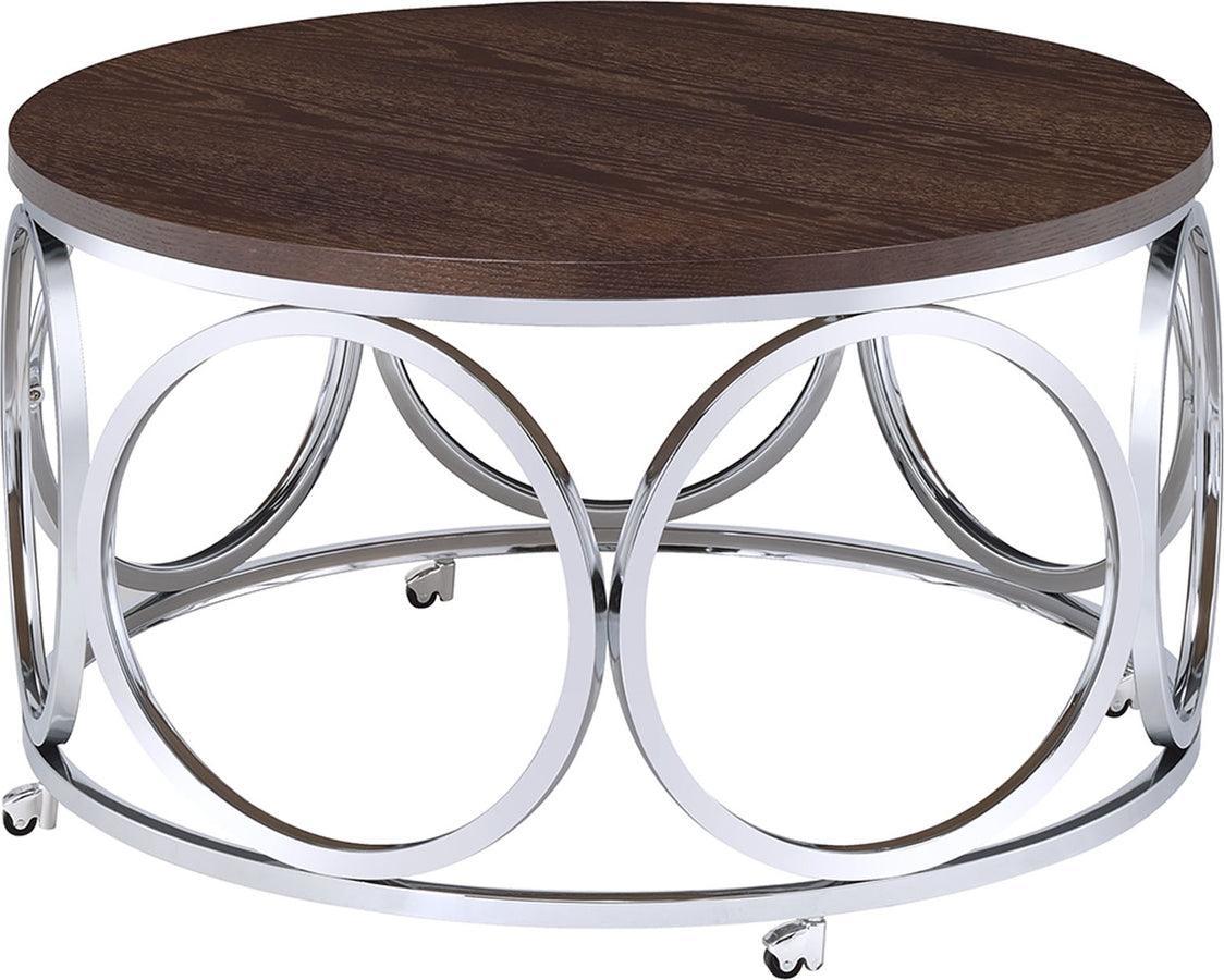 Elements Coffee Tables - Jayme Round Coffee Table Brown & Chrome