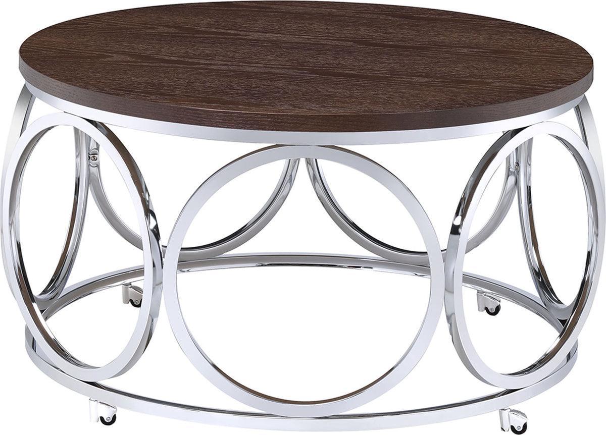 Elements Coffee Tables - Jayme Round Coffee Table Brown & Chrome