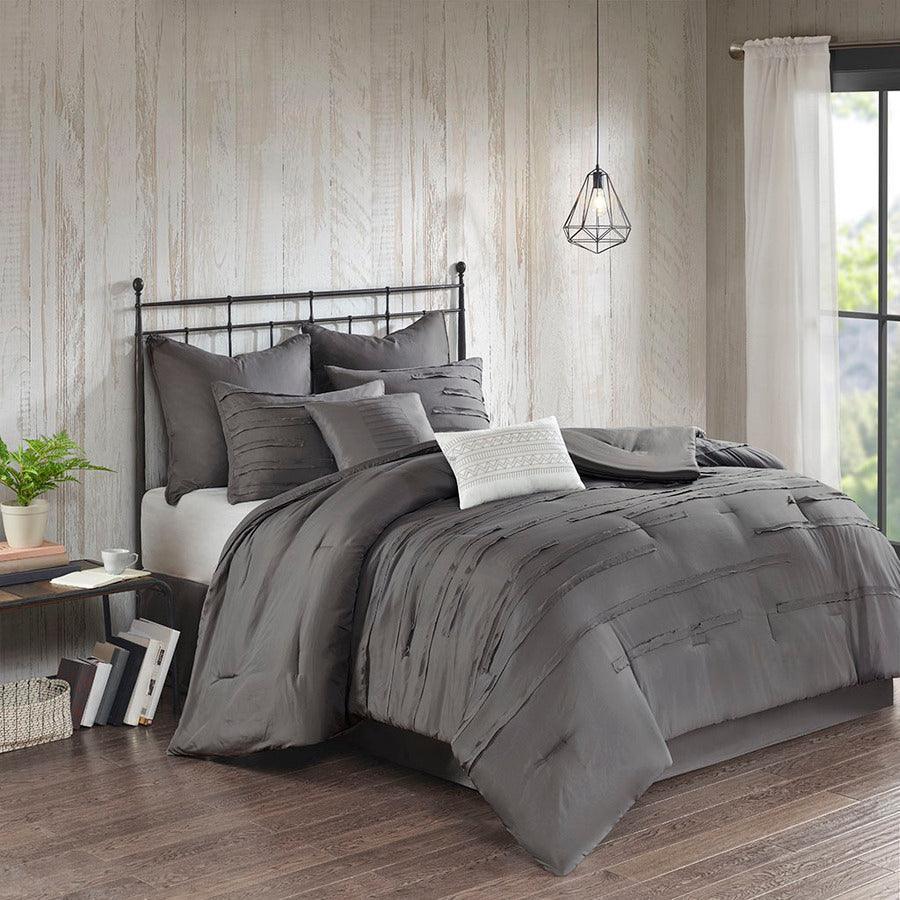 Olliix.com Comforters & Blankets - Jenda Queen 8 Piece Comforter Set Gray