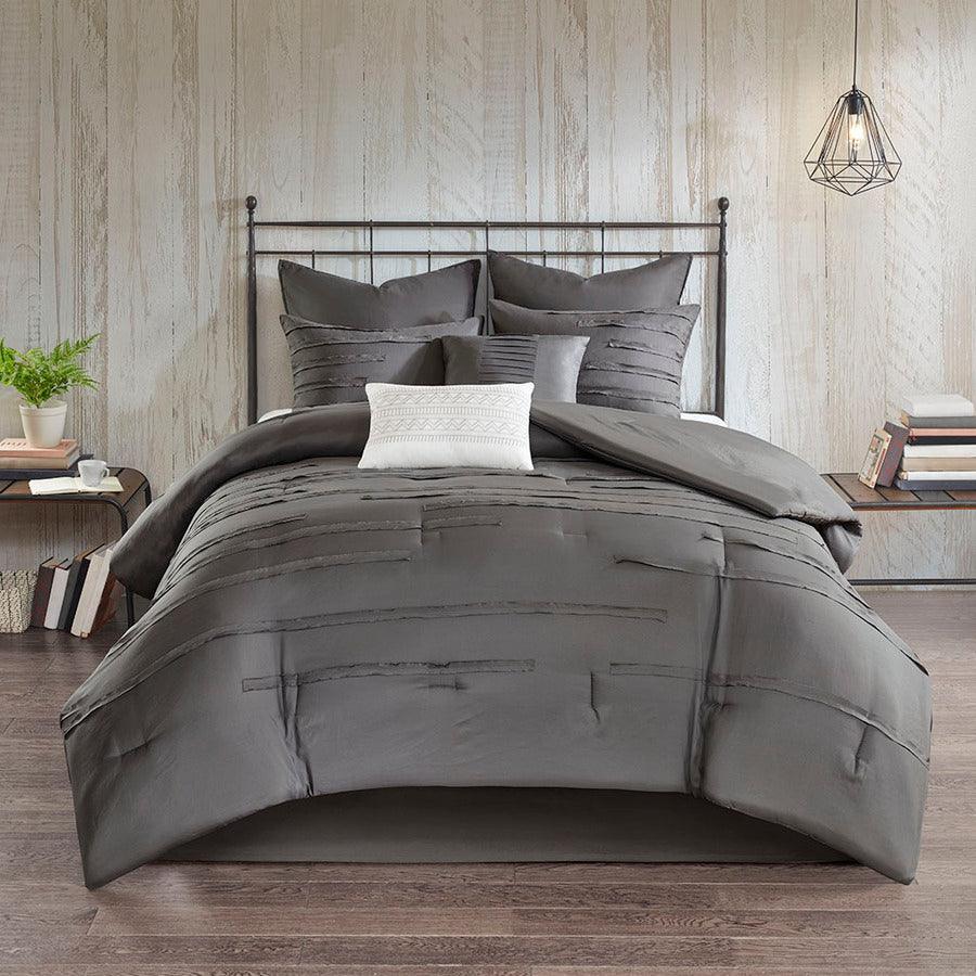 Olliix.com Comforters & Blankets - Jenda Queen 8 Piece Comforter Set Gray