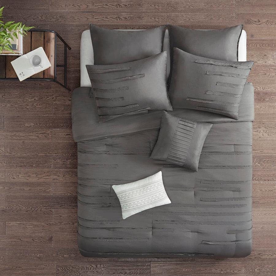 Olliix.com Comforters & Blankets - Jenda Queen 8 Piece Comforter Set Gray