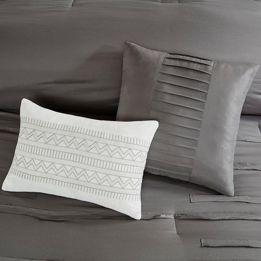Olliix.com Comforters & Blankets - Jenda Queen 8 Piece Comforter Set Gray
