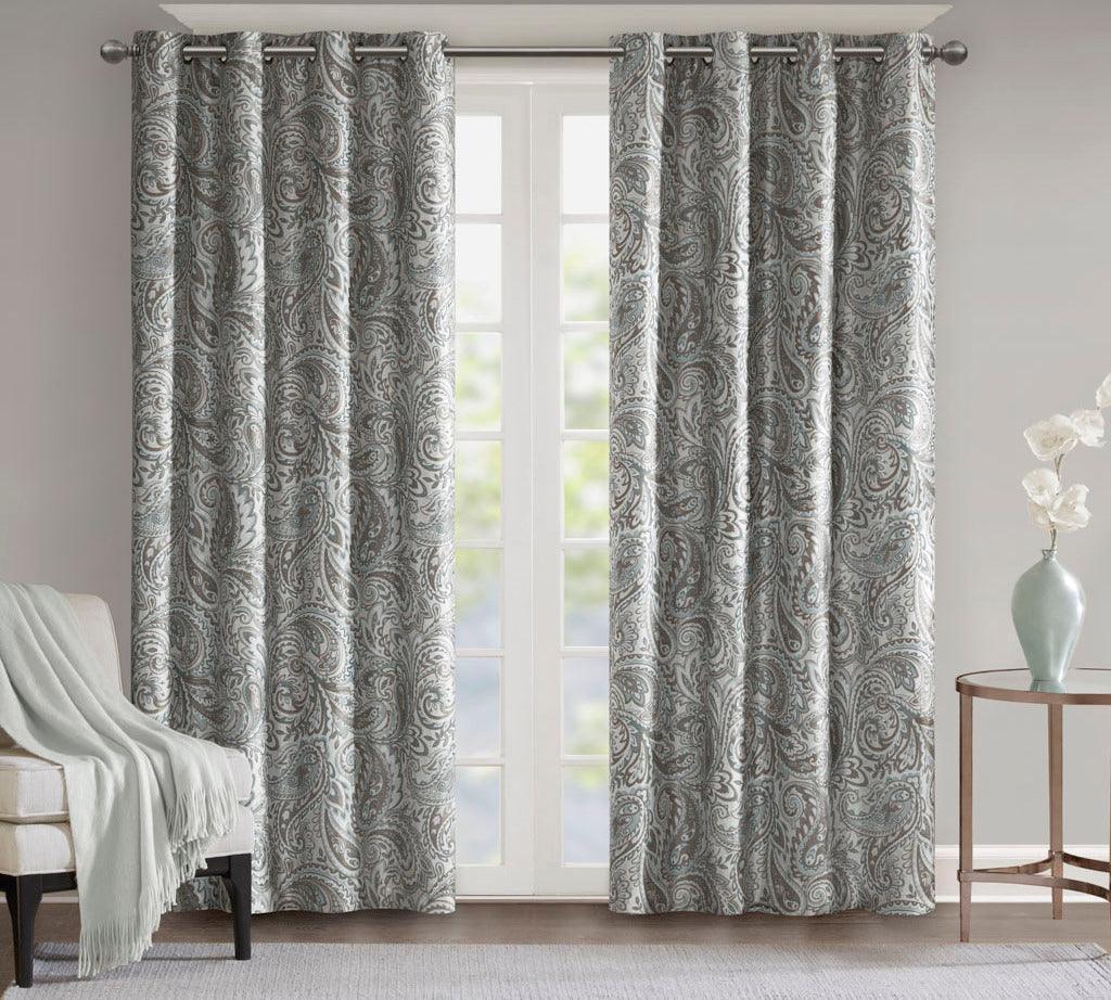 Olliix.com Curtains - Jenelle 84 H Paisley Printed Total Blackout Window Panel Gray