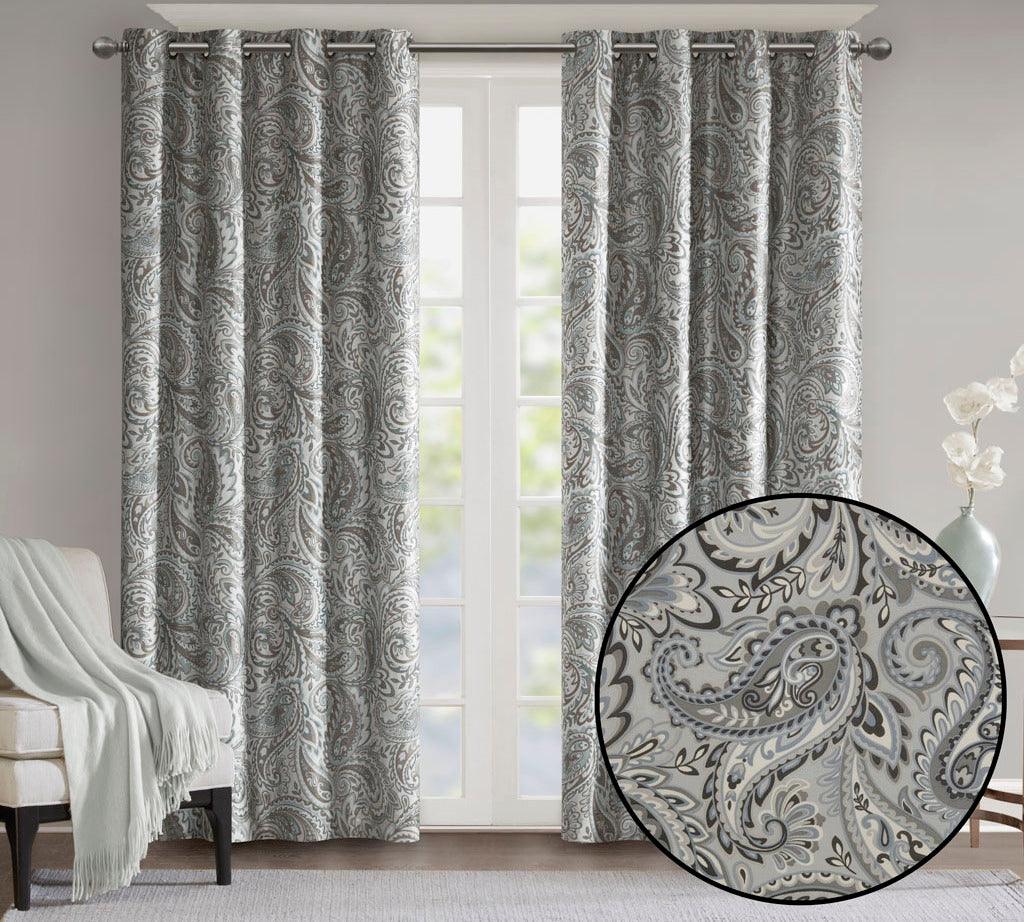 Olliix.com Curtains - Jenelle 84 H Paisley Printed Total Blackout Window Panel Gray