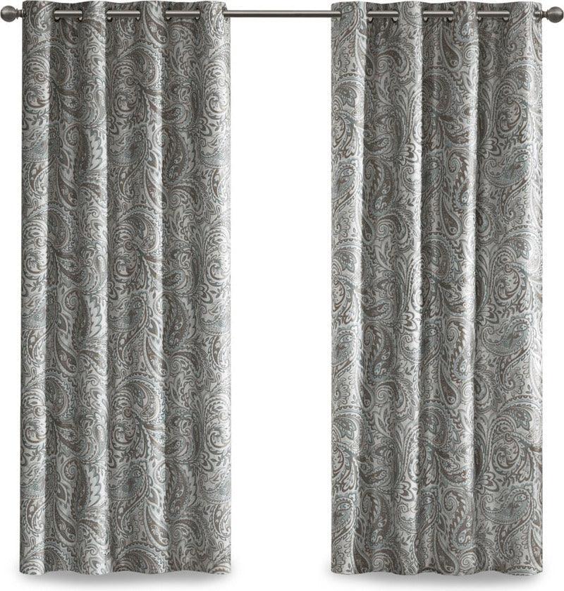 Olliix.com Curtains - Jenelle 84 H Paisley Printed Total Blackout Window Panel Gray