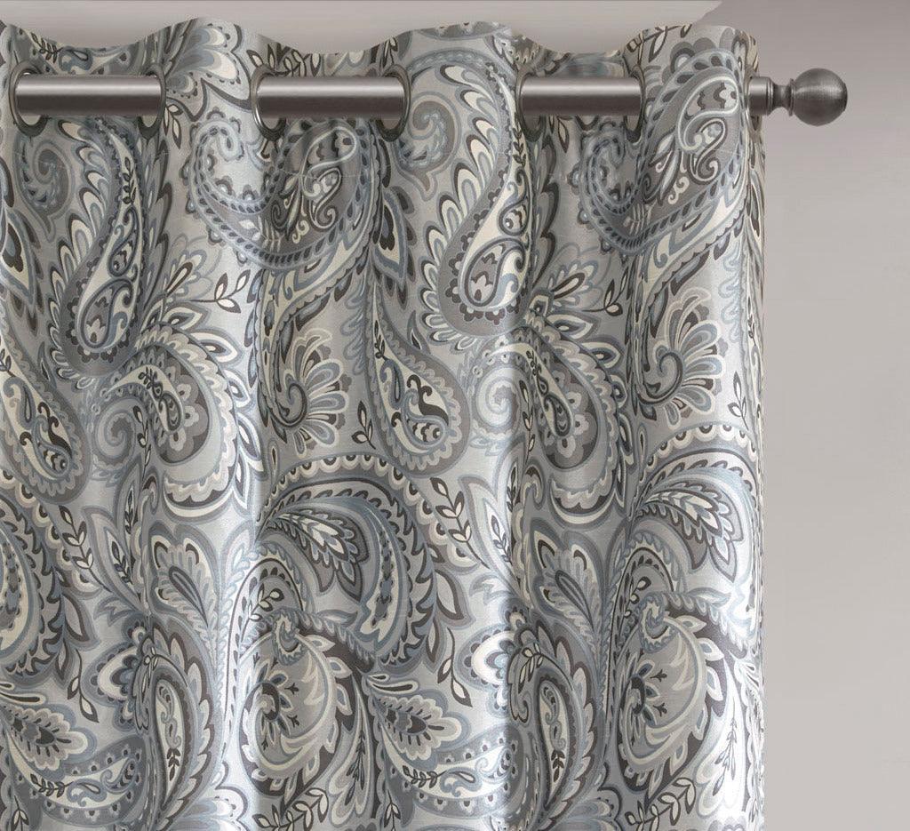 Olliix.com Curtains - Jenelle 84 H Paisley Printed Total Blackout Window Panel Gray