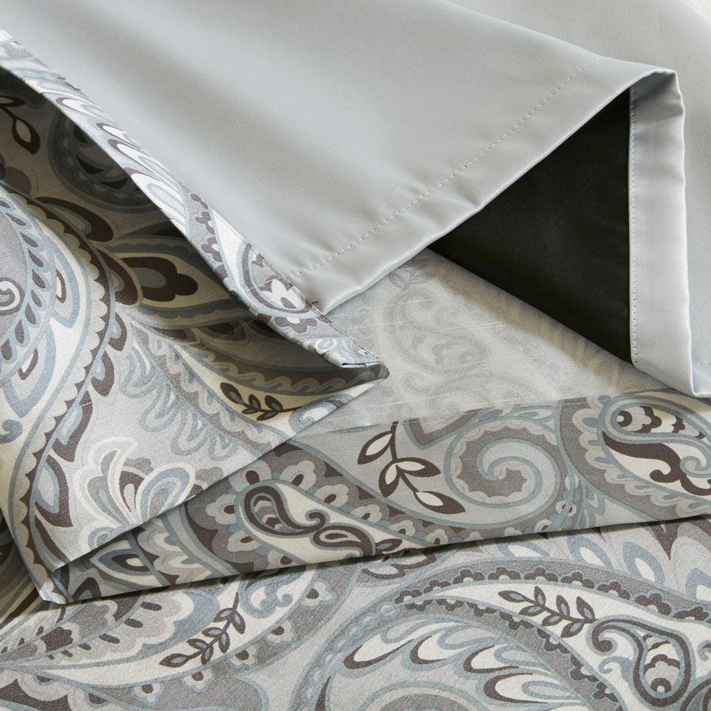Olliix.com Curtains - Jenelle 84 H Paisley Printed Total Blackout Window Panel Gray