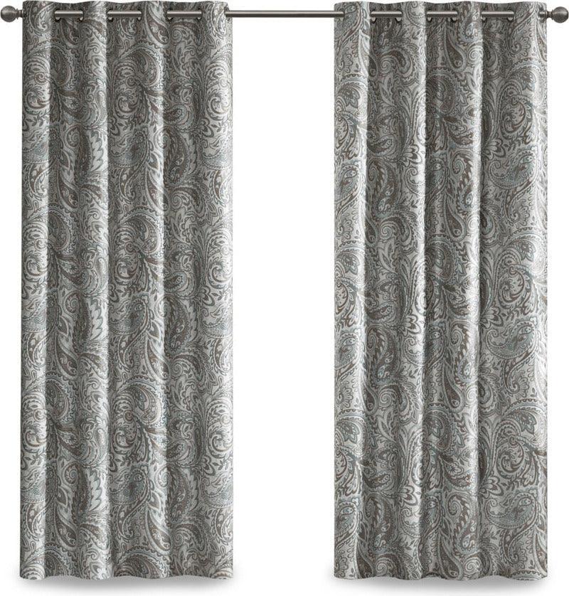 Olliix.com Curtains - Jenelle 95 H Paisley Printed Total Blackout Window Panel Gray