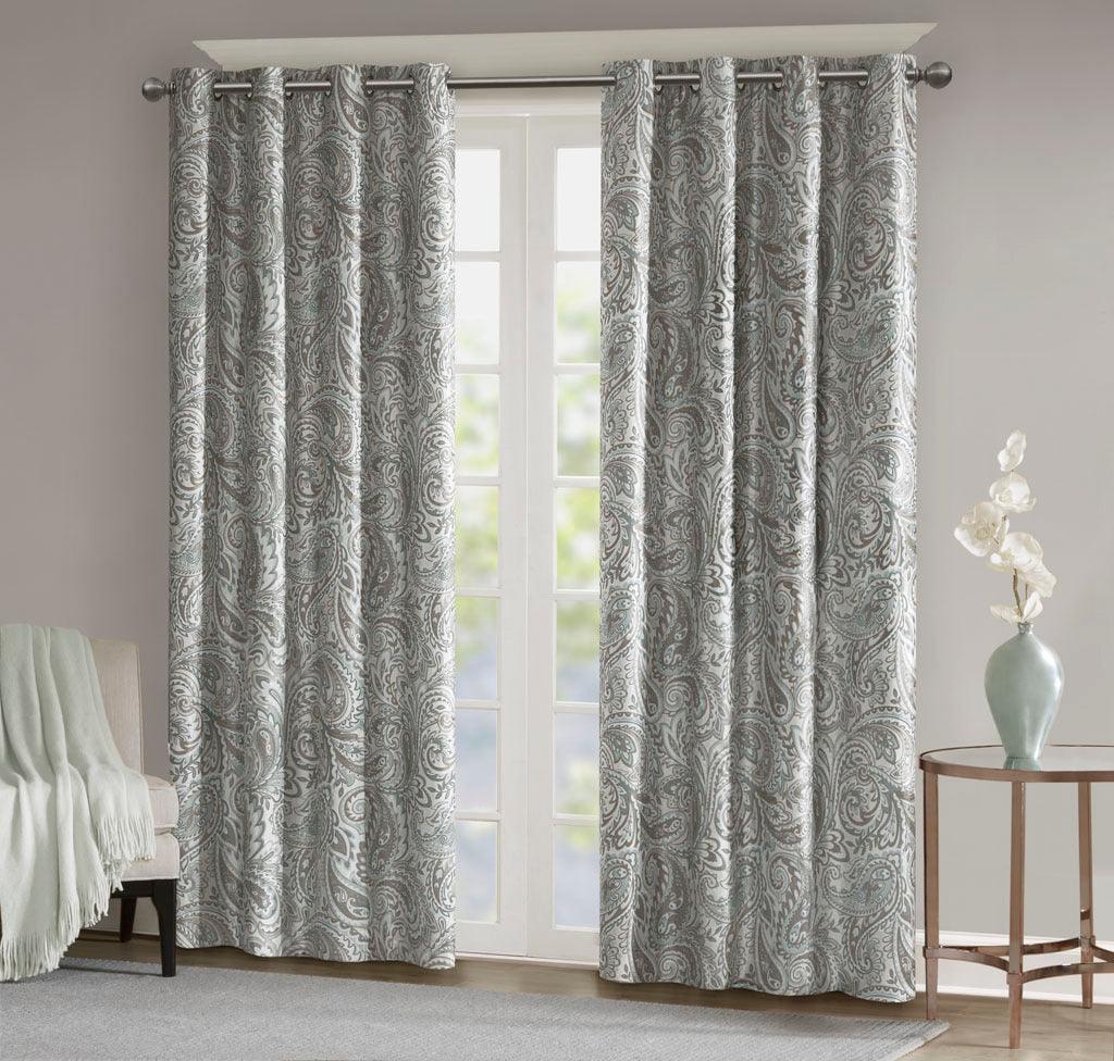 Olliix.com Curtains - Jenelle 95 H Paisley Printed Total Blackout Window Panel Gray