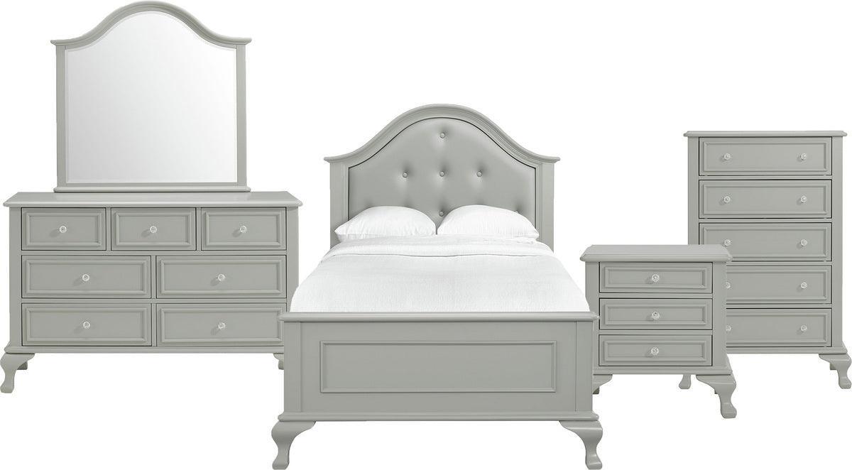 Elements Bedroom Sets - Jenna Twin 5 Piece Bedroom Set in Grey