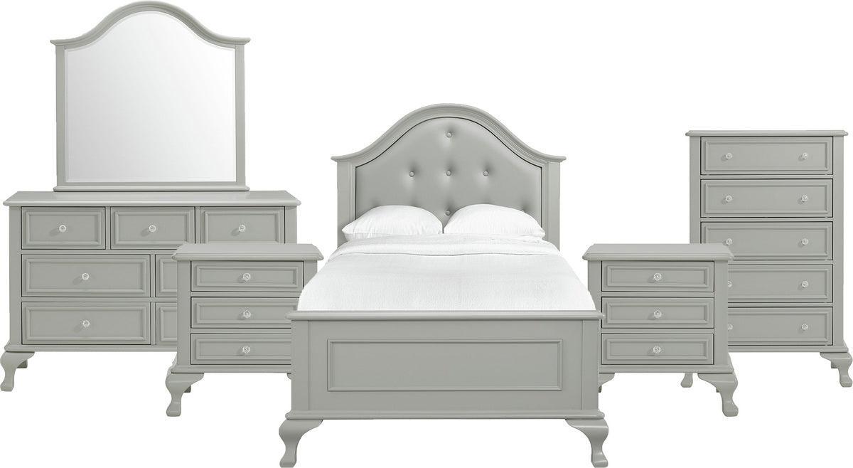 Elements Bedroom Sets - Jenna Twin 6 Piece Bedroom Set in Grey