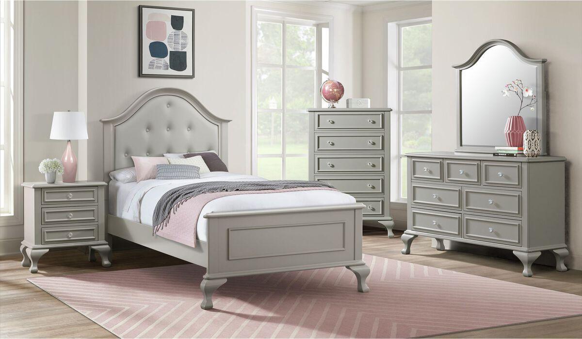 Elements Bedroom Sets - Jenna Twin 6 Piece Bedroom Set in Grey