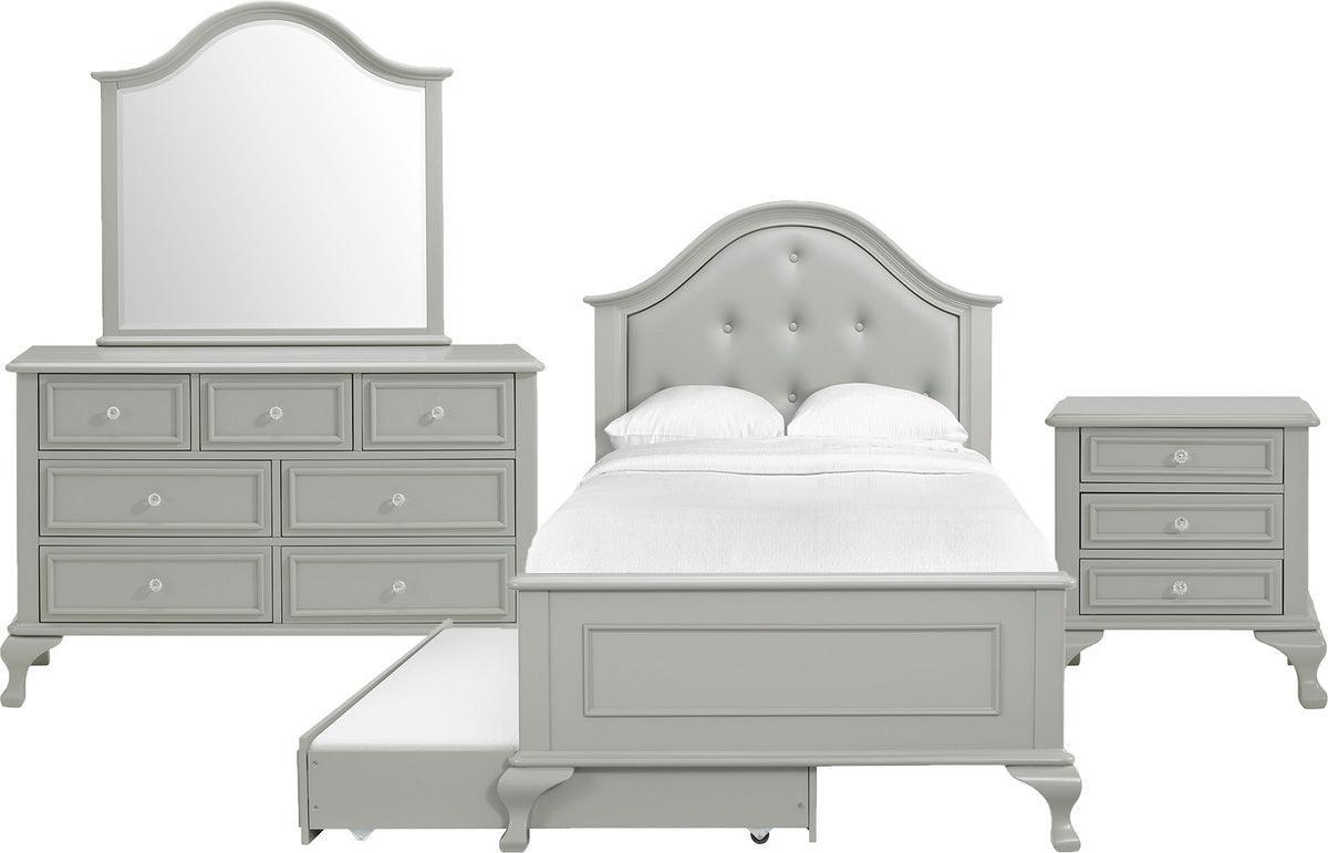 Elements Bedroom Sets - Jenna Twin Panel 4 Piece Bedroom Set in Grey