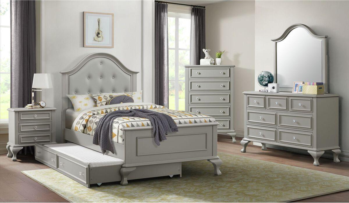 Elements Bedroom Sets - Jenna Twin Panel Bed w/Trundle in Grey