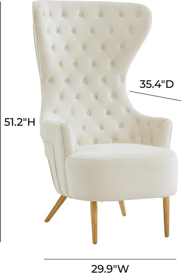 Tov Furniture Accent Chairs - Jezebel Cream Velvet Wingback Chair