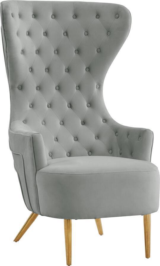 Tov Furniture Accent Chairs - Jezebel Grey Velvet Wingback Chair