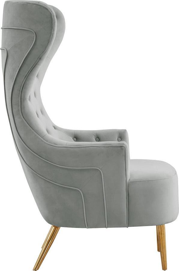 Tov Furniture Accent Chairs - Jezebel Grey Velvet Wingback Chair