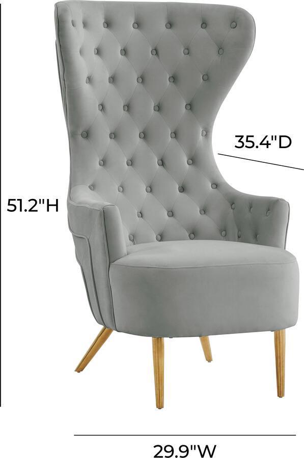 Tov Furniture Accent Chairs - Jezebel Grey Velvet Wingback Chair