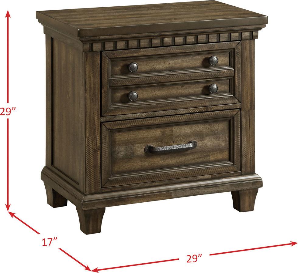 Elements Nightstands & Side Tables - Johnny 2-Drawer Nightstand with USB Smokey Walnut